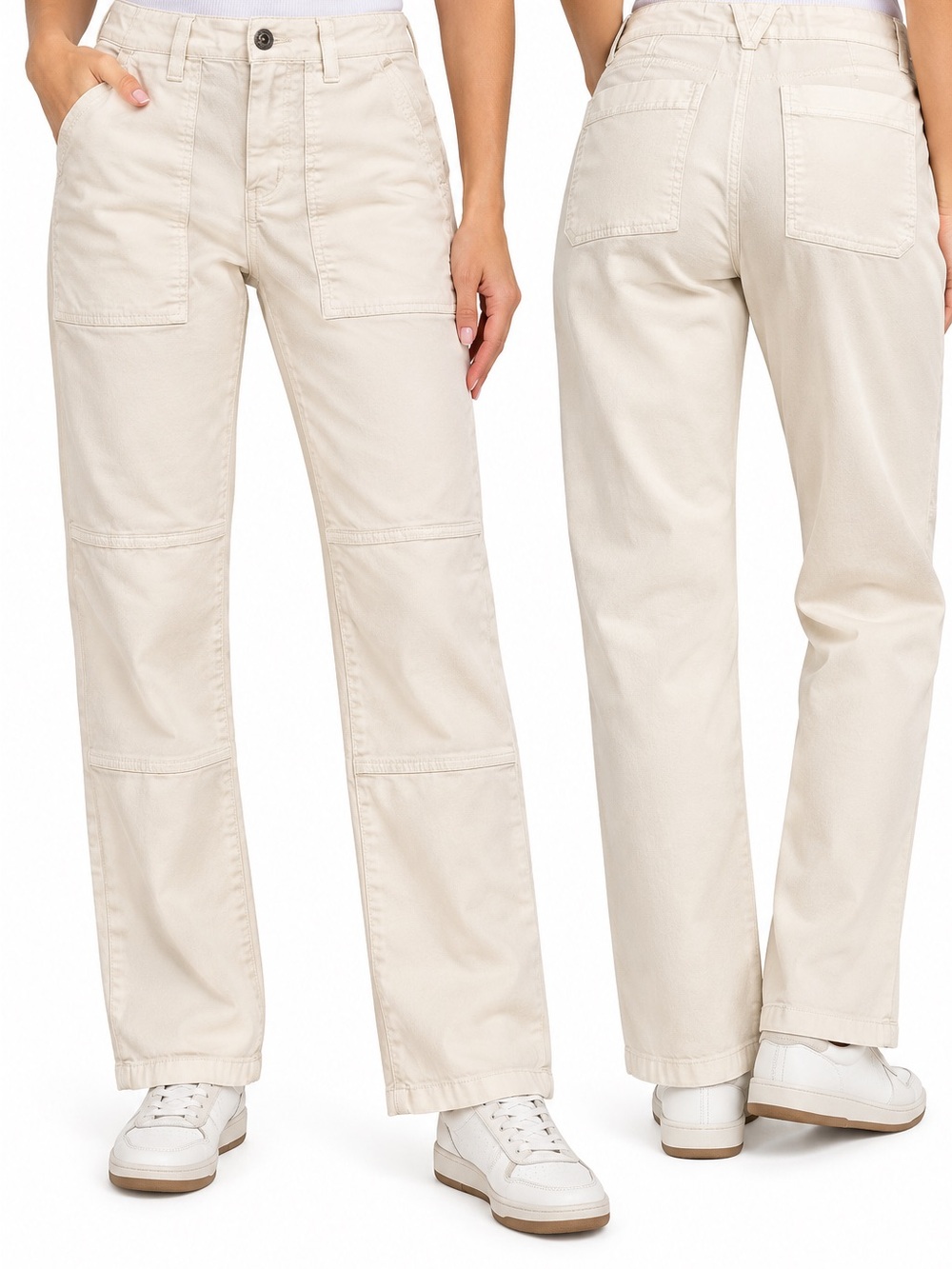 Veronica Beard Cream Utility Cargo Wide-Leg Pants Sz 26/2